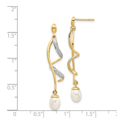 14K Yellow Gold Freshwater Cultured Pearl & Diamond Dangle Earrings – view 4