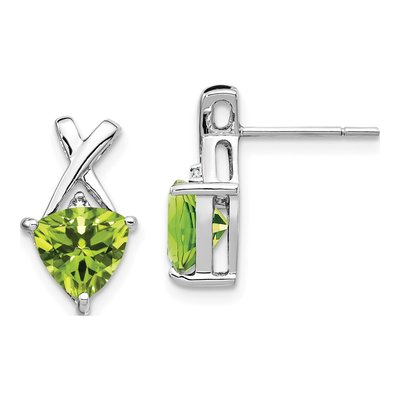 14K White Gold Peridot & White Topaz Trillion Dangle Earrings