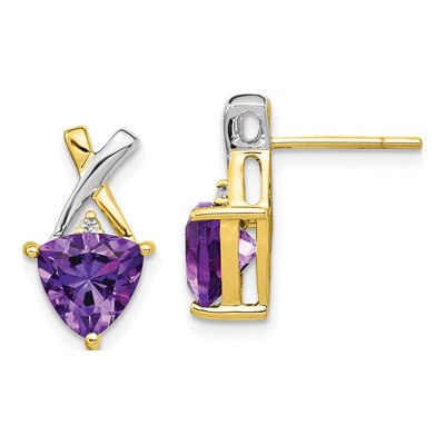 14K Yellow Gold Amethyst & White Topaz Trillion Dangle Earrings