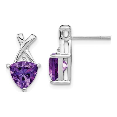 14K White Gold Amethyst & White Topaz Trillion Dangle Earrings