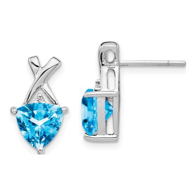 14K White Gold Swiss Blue Topaz & White Topaz Dangle Earrings