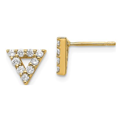 14K Yellow Gold 1/3 ct tw 1.6mm Round Diamond Open Triangle Stud Earrings