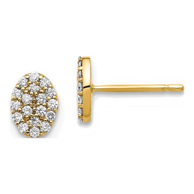 14K Yellow Gold 1/4 ct tw 1.1mm Round Diamond Cluster Oval Stud Earrings