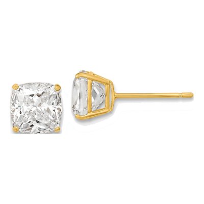 14K Yellow Gold CZ Cushion Stud Earrings