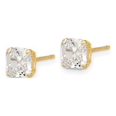 14K Yellow Gold Octagon / Emerald CZ Asscher-Cut Stud Earrings – view 3