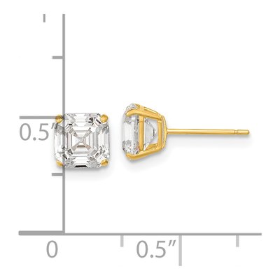14K Yellow Gold Octagon / Emerald CZ Asscher-Cut Stud Earrings – view 5