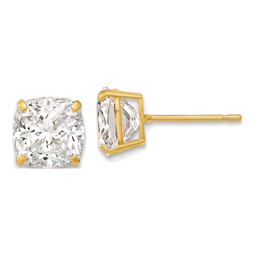 14K Yellow Gold CZ Cushion Stud Earrings