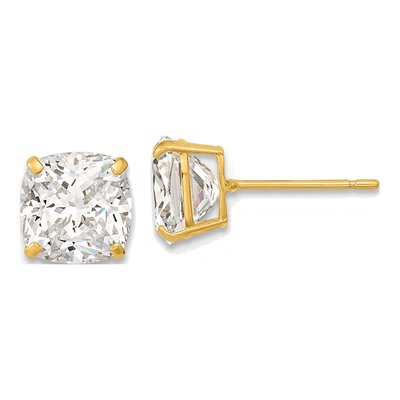 14K Yellow Gold CZ Cushion Stud Earrings