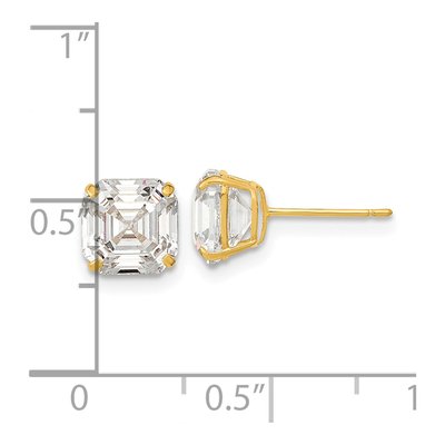 14K Yellow Gold Octagon / Emerald CZ Asscher-Cut Stud Earrings – view 5