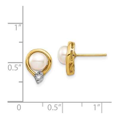 14K Yellow Gold Freshwater Cultured Pearl & Diamond Button Stud Earrings – view 4