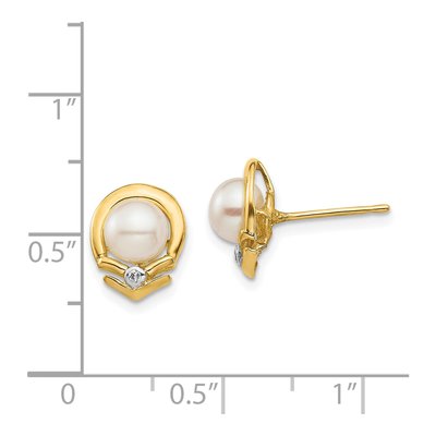 14K Yellow Gold Freshwater Cultured Pearl & Diamond Button Stud Earrings – view 4