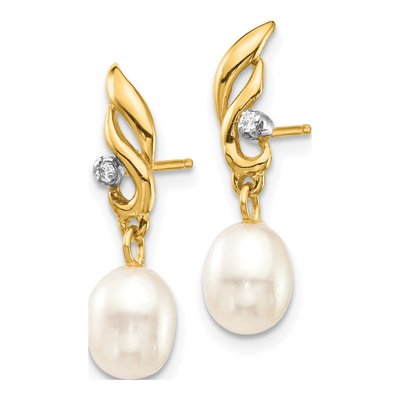 14K Yellow Gold Freshwater Cultured Pearl & Diamond Dangle Earrings – view 2