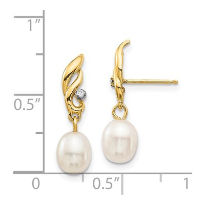 14K Yellow Gold Freshwater Cultured Pearl & Diamond Dangle Earrings – view 4