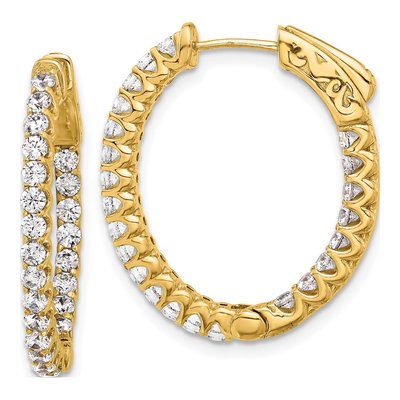 14K Yellow Gold 1.6 ct tw 24mm Diamond Inside-Out Oval Hoop Earrings