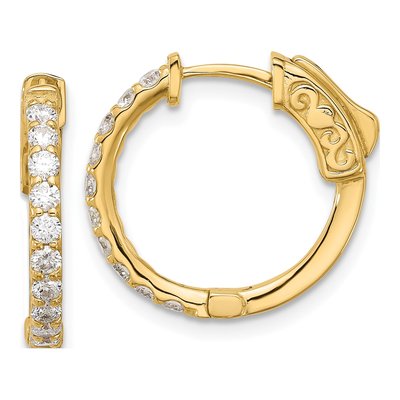 14K Yellow Gold 0.7 ct tw 15mm Diamond Round Hoop Earrings