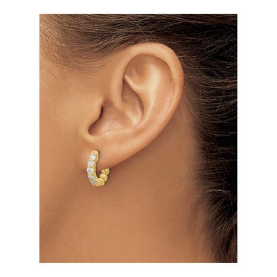 14K Yellow Gold 1 ct tw 15mm Diamond Hoop Earrings – view 3