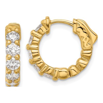 14K Yellow Gold 1.7 ct tw 16mm Diamond Round Hoop Earrings