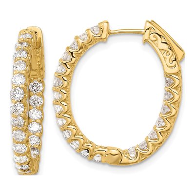 14K Yellow Gold 2 ct tw 24mm Diamond Inside-Out Oval Hoop Earrings
