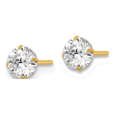 14K Yellow Gold Round CZ Stud Earrings – view 3
