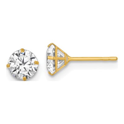 14K Yellow Gold Round CZ Stud Earrings