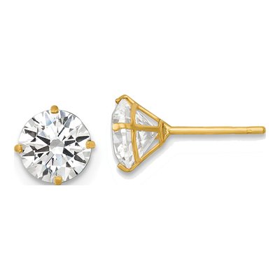 14K Yellow Gold CZ Round Stud Earrings