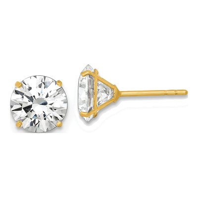 14K Yellow Gold CZ Round Stud Earrings