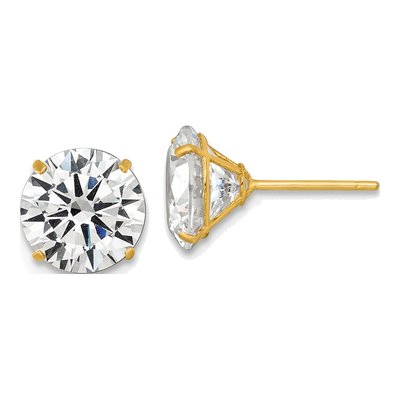 14K Yellow Gold Round CZ Stud Earrings