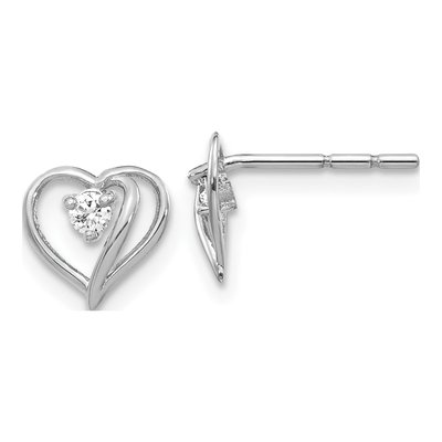 14K White Gold 1/20 ct tw 1.7mm Round Diamond Heart Button Stud Earrings