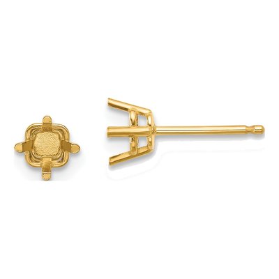 14K Yellow Gold Square Stud Earring Mounting