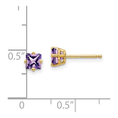 14K Yellow Gold 4mm Square Amethyst Princess-Cut Stud Earrings – view 4