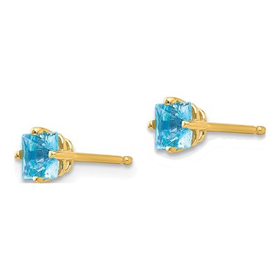 14K Yellow Gold 4mm Square Swiss Blue Topaz Princess Stud Earrings – view 2