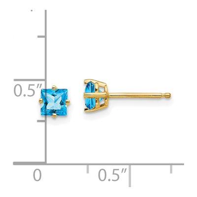 14K Yellow Gold 4mm Square Swiss Blue Topaz Princess Stud Earrings – view 4