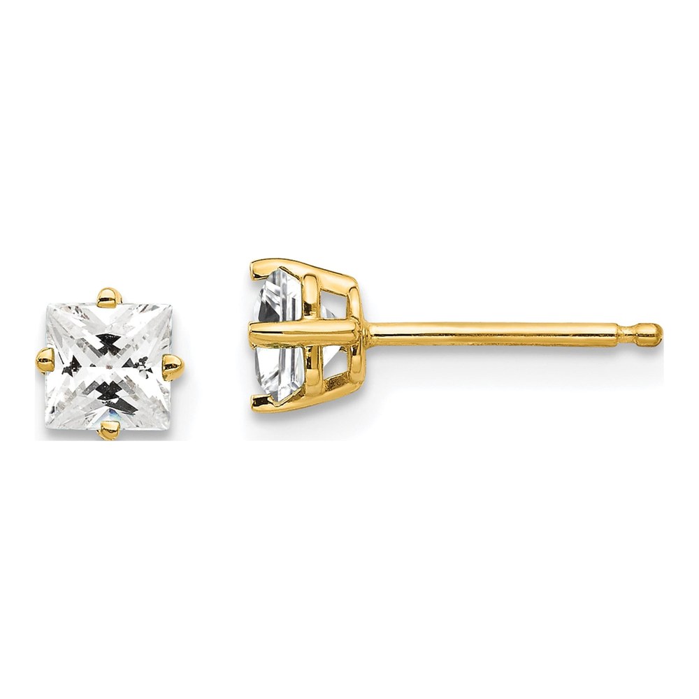 14k Yellow Gold CZ Princess-Cut Stud Earrings