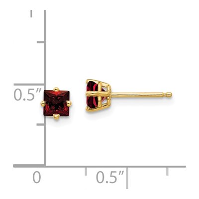 14K Yellow Gold 4mm Garnet Princess-Cut Stud Earrings – view 5
