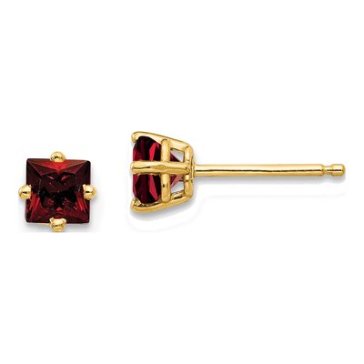 14K Yellow Gold 4mm Garnet Princess-Cut Stud Earrings