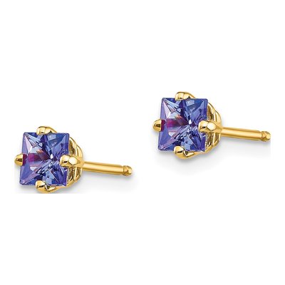 14K Yellow Gold 4mm Square Tanzanite Princess Stud Earrings – view 3