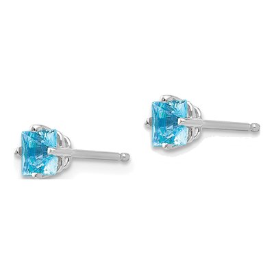 14K White Gold Blue Topaz Princess Stud Earring Mounting – view 3