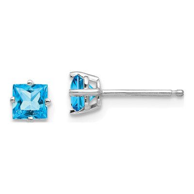 14K White Gold Blue Topaz Princess Stud Earring Mounting