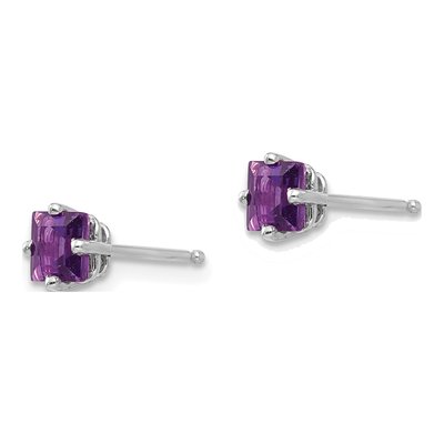 14K White Gold 4mm Square Amethyst Princess-Cut Stud Earrings – view 3