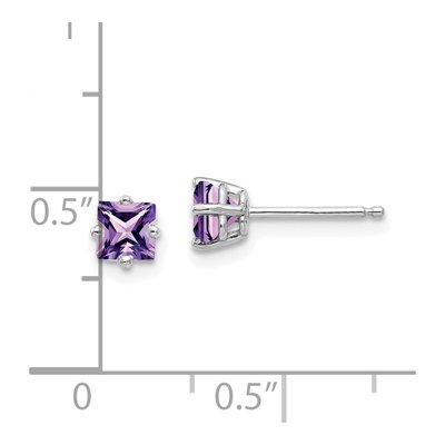 14K White Gold 4mm Square Amethyst Princess-Cut Stud Earrings – view 5