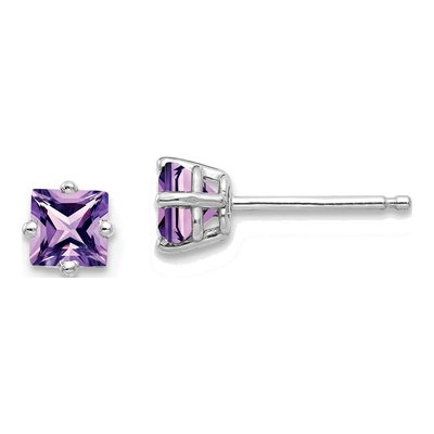 14K White Gold 4mm Square Amethyst Princess-Cut Stud Earrings