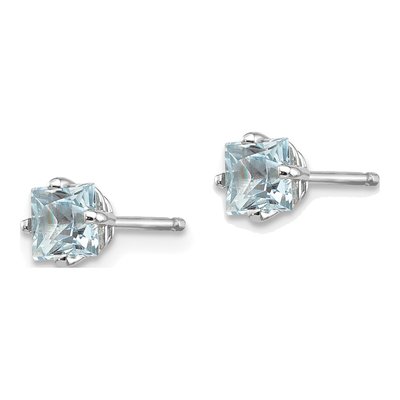 14K White Gold 4mm Square Aquamarine Princess Stud Earrings – view 4