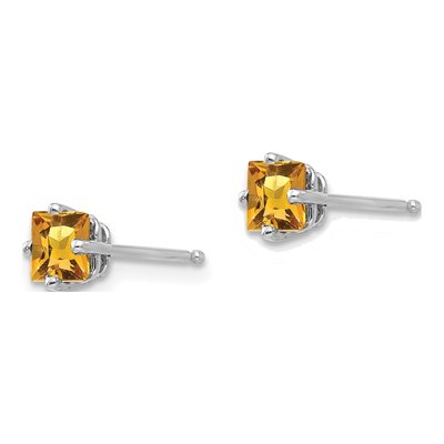 14K White Gold 4mm Square Citrine Princess-Cut Stud Earrings – view 2