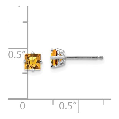 14K White Gold 4mm Square Citrine Princess-Cut Stud Earrings – view 4
