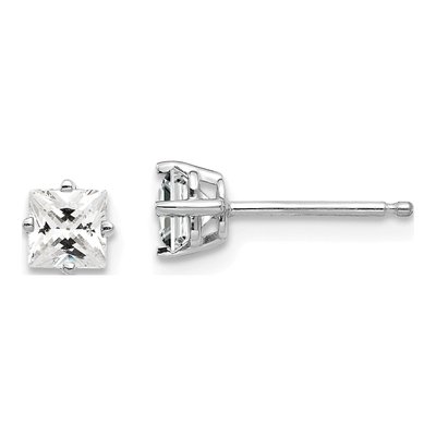 14K White Gold 4mm Square CZ Princess-Cut Stud Earrings