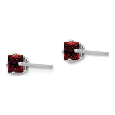 14K White Gold 4mm Garnet Princess-Cut Stud Earrings – view 2
