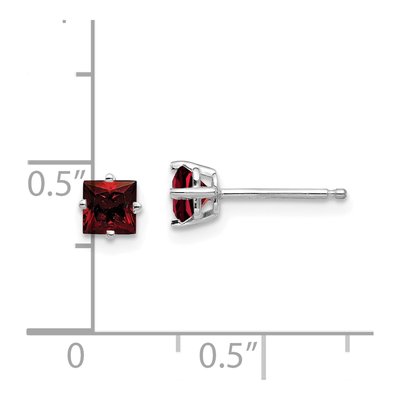 14K White Gold 4mm Garnet Princess-Cut Stud Earrings – view 4
