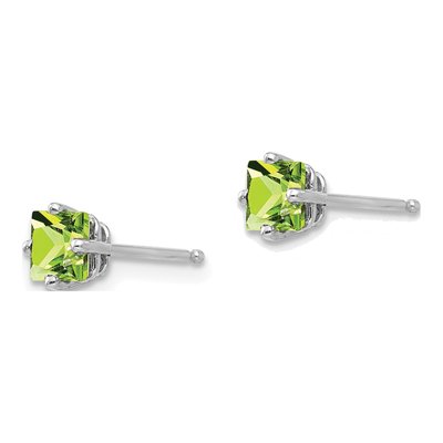 14K White Gold 4mm Peridot Square Stud Earrings – view 3
