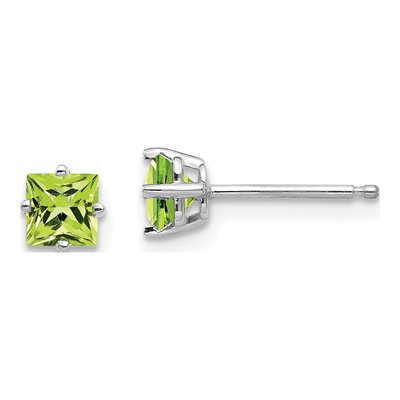 14K White Gold 4mm Peridot Square Stud Earrings