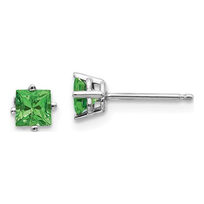 14K White Gold 4mm Square Tsavorite Garnet Princess Stud Earrings
